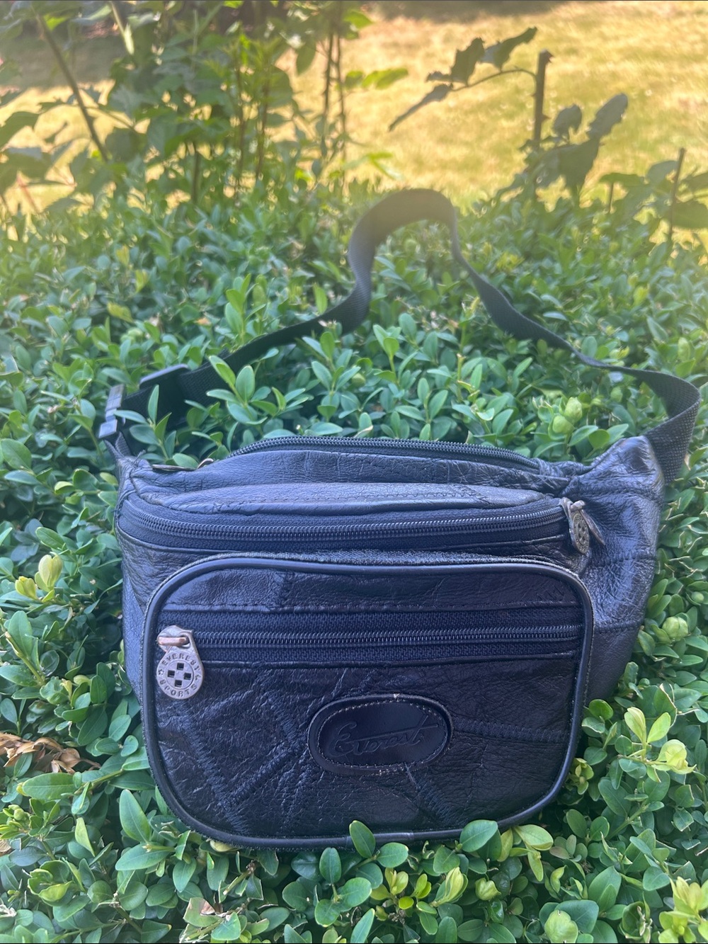 Everest Black Leather Waist Pack Fanny Pack